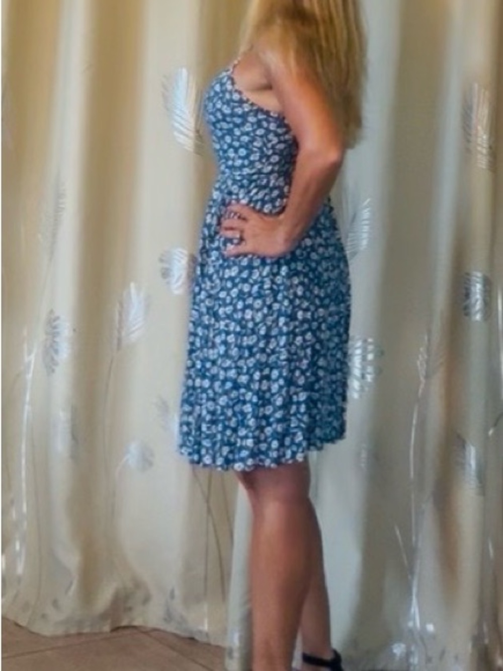 Old Navy Blue Floral Slip Dress with White Daisy Print - Picture 5 of 11